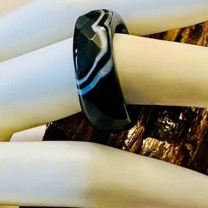 NWOT Brazilian Faceted Banded Black Agate Ring - Size 8